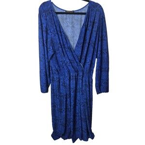 Igigi 22 24 Plus Size Womens Dress Royal Blue Black Print Surplice Top Stretch